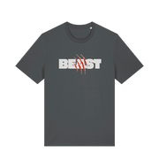 gray matching t-shirt with the text beast