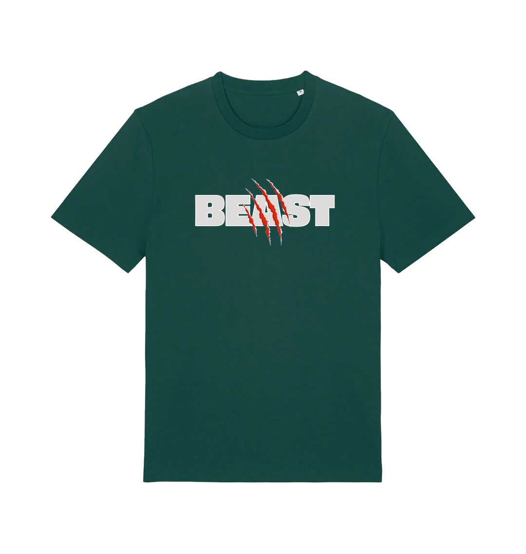 green matching t-shirt with the text beast