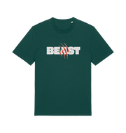 green matching t-shirt with the text beast