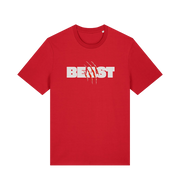 red matching t-shirt with the text beast