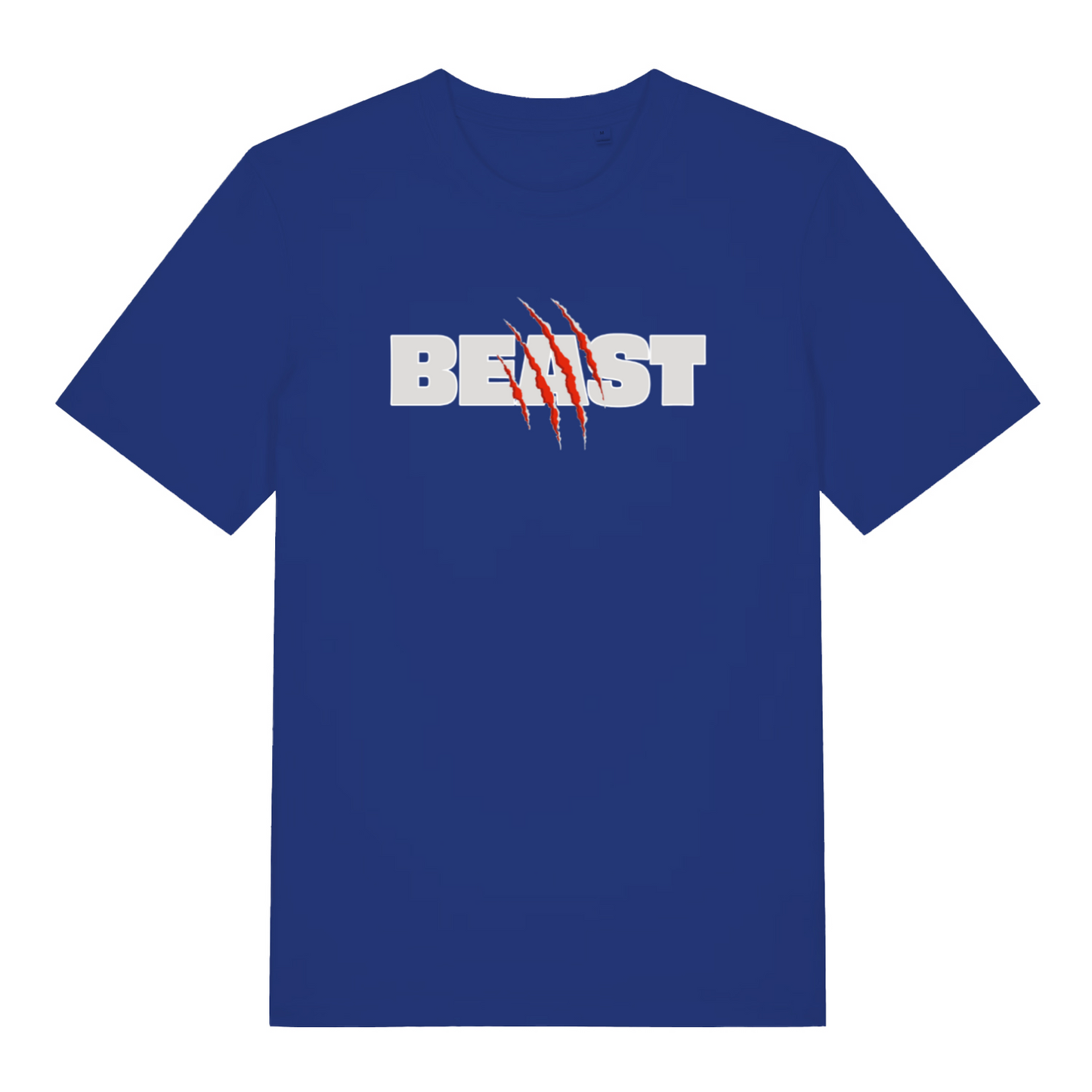 blue matching t-shirt with the slogan 'beast'
