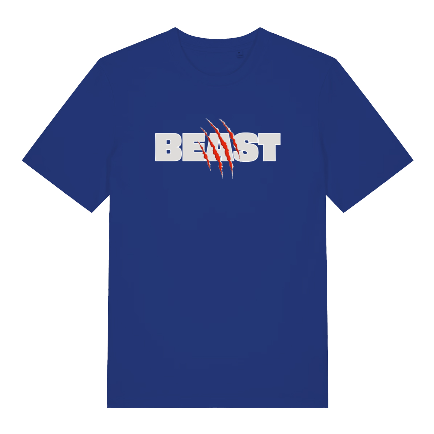 blue matching t-shirt with the slogan 'beast'
