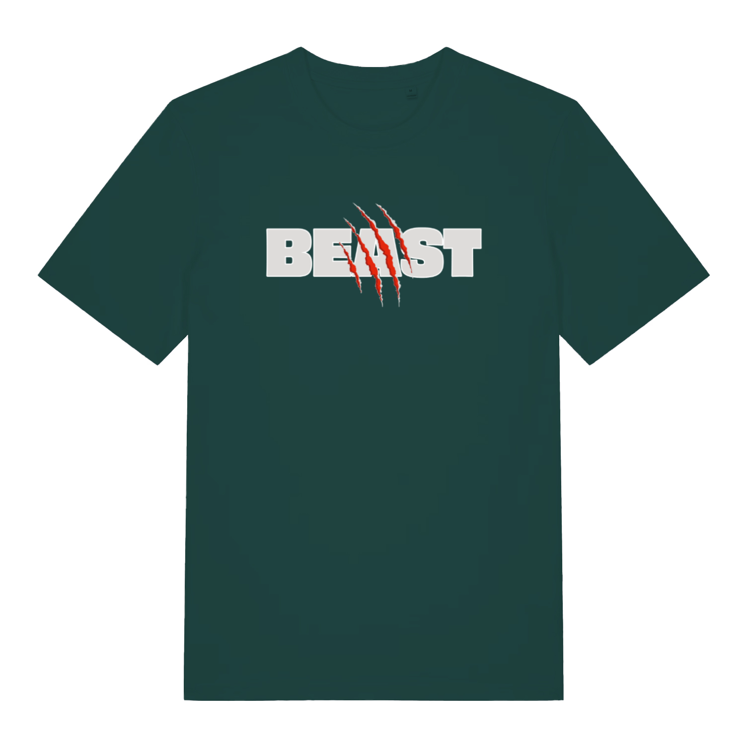 green matching t-shirt with the slogan 'beast'