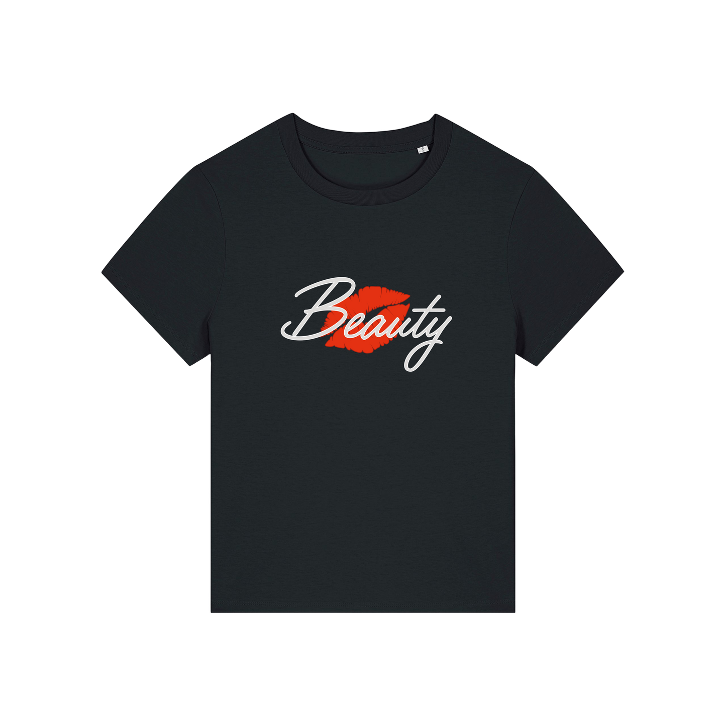 Black matching t-shirt with 'Beauty' and red lips design 