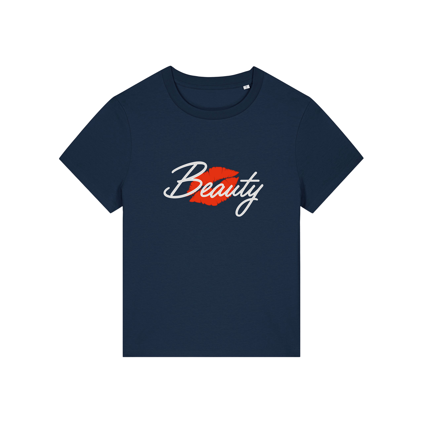 navy matching t-shirt with 'Beauty' and red lips design 