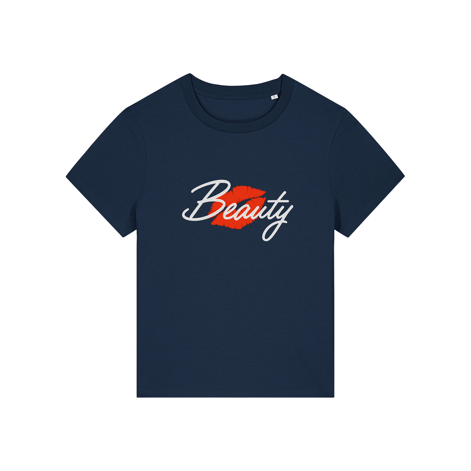 navy matching t-shirt with 'Beauty' and red lips design 