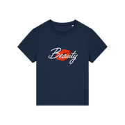 navy matching t-shirt with 'Beauty' and red lips design 