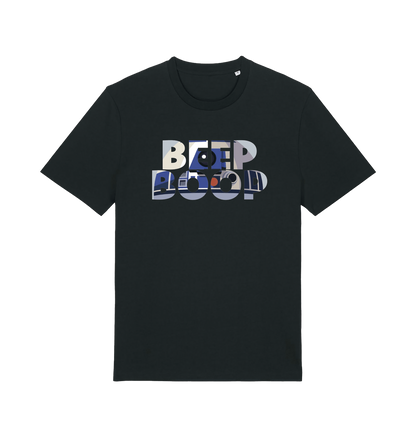 black film inspired t-shirt featuring the text 'beep boop'