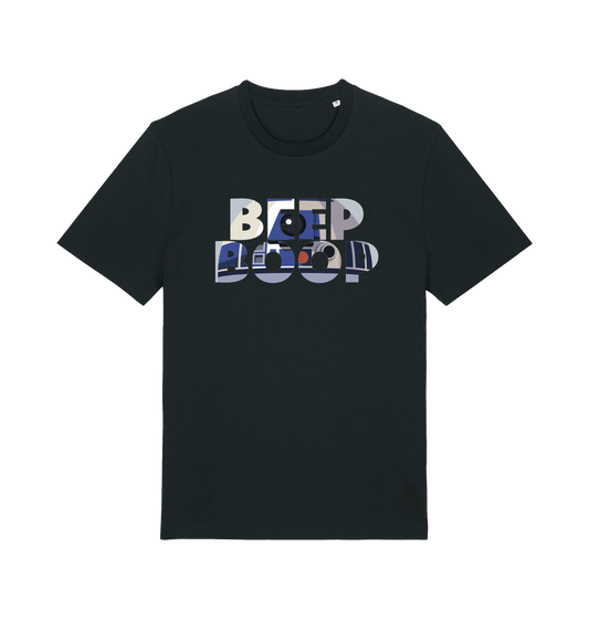 black film inspired t-shirt featuring the text 'beep boop'