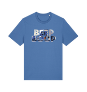 blue film inspired t-shirt featuring the text 'beep boop'