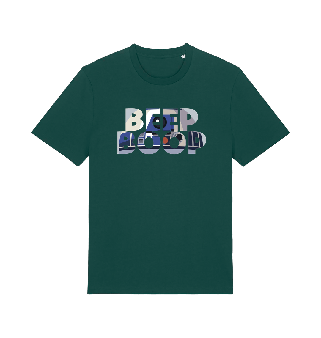 green film inspired t-shirt featuring the text 'beep boop'