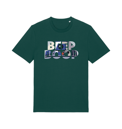 green film inspired t-shirt featuring the text 'beep boop'