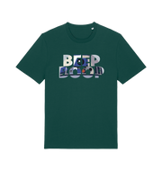 green film inspired t-shirt featuring the text 'beep boop'