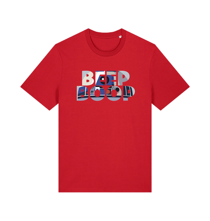 red film inspired t-shirt featuring the text 'beep boop'