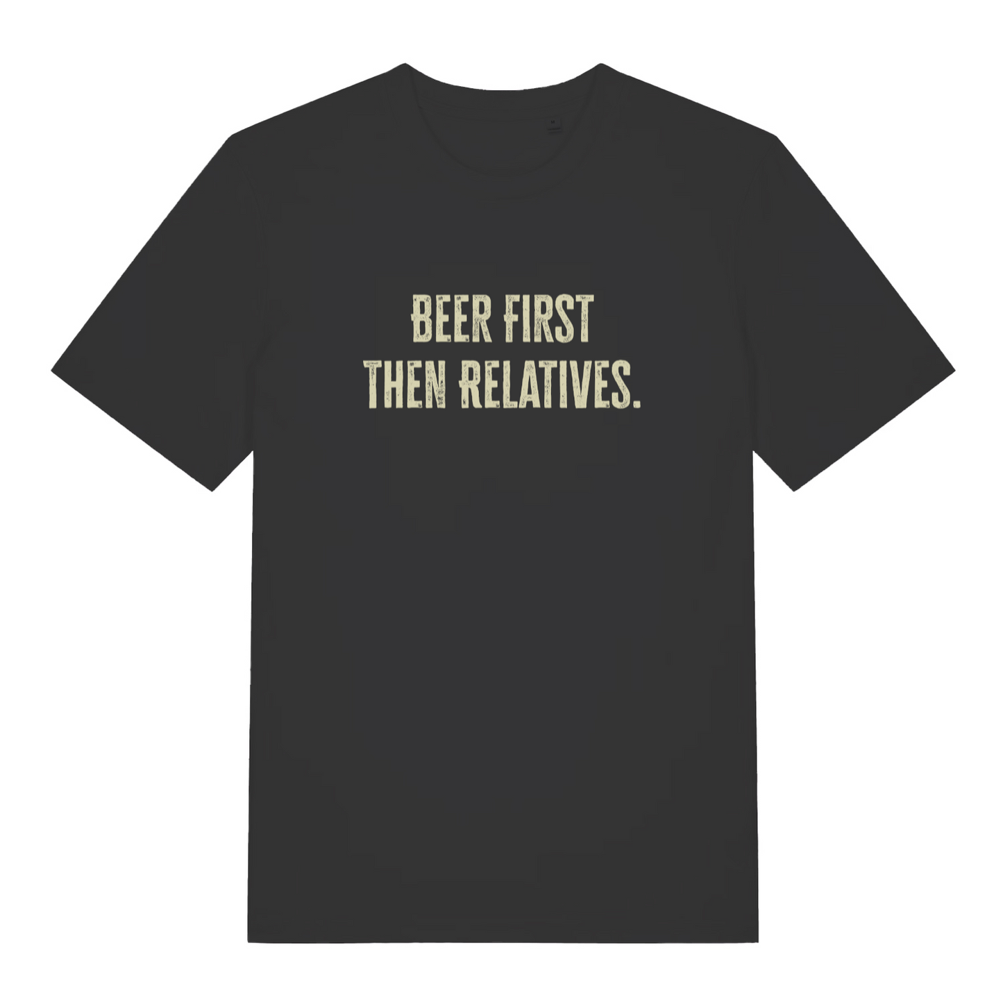 black women's christmas slogan t-shirt with the text 'beer first then relatives'