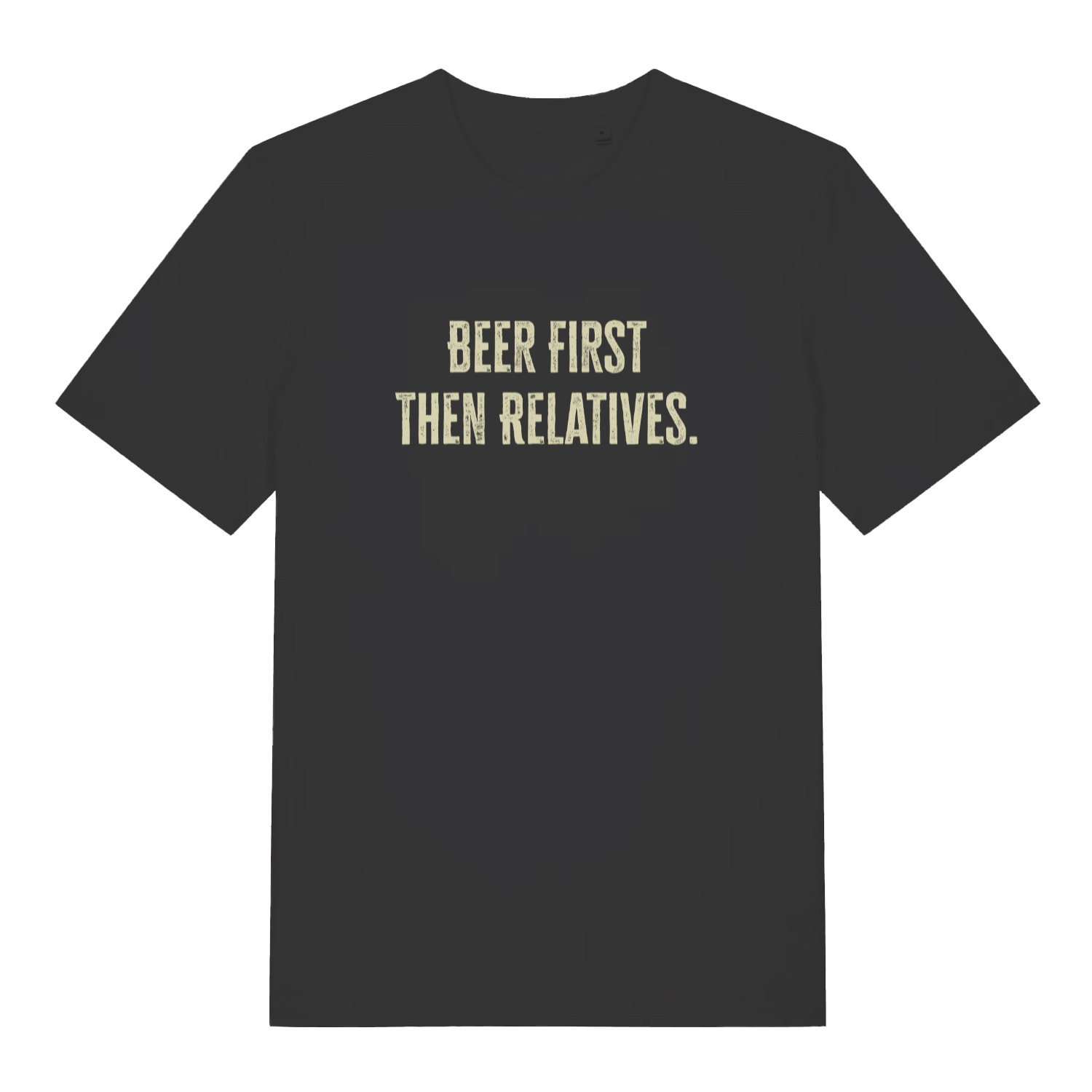 black women's christmas slogan t-shirt with the text 'beer first then relatives'