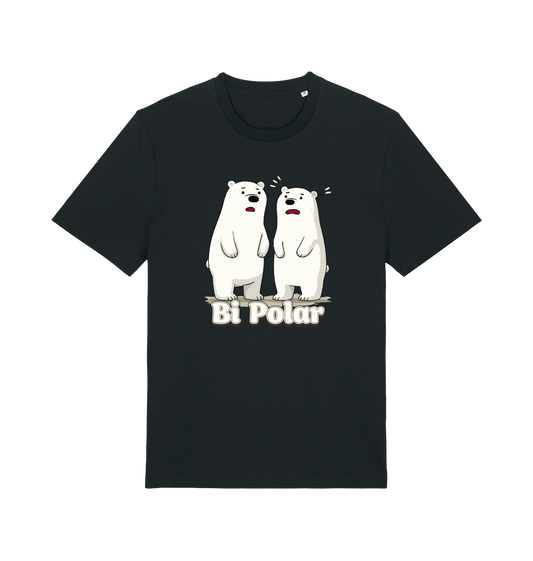 black t-shirt with cartoon polar bears and 'Bi Polar' text on 