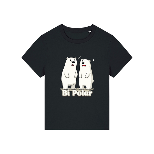 Black funny animal t-shirt with cartoon polar bears and the slogan 'Bi Polar' 
