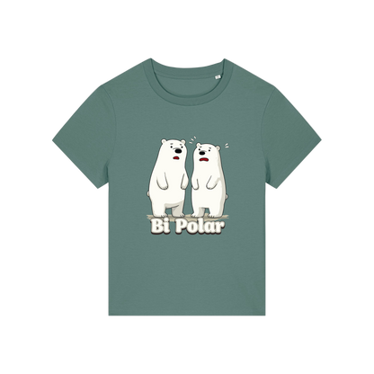 green funny animal t-shirt with cartoon polar bears and the slogan 'Bi Polar' 