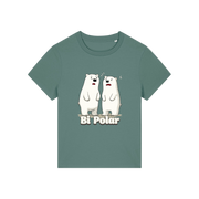green funny animal t-shirt with cartoon polar bears and the slogan 'Bi Polar' 
