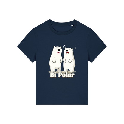 navy funny animal t-shirt with cartoon polar bears and the slogan 'Bi Polar' 