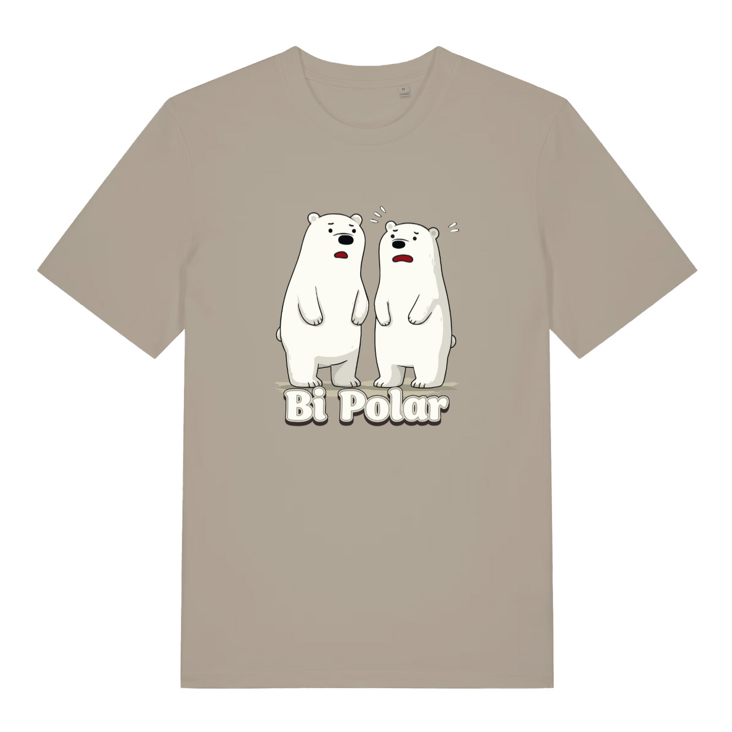 stone women's funny animal t-shirt with the graphic of two polar bears and the slogan 'bi polar'