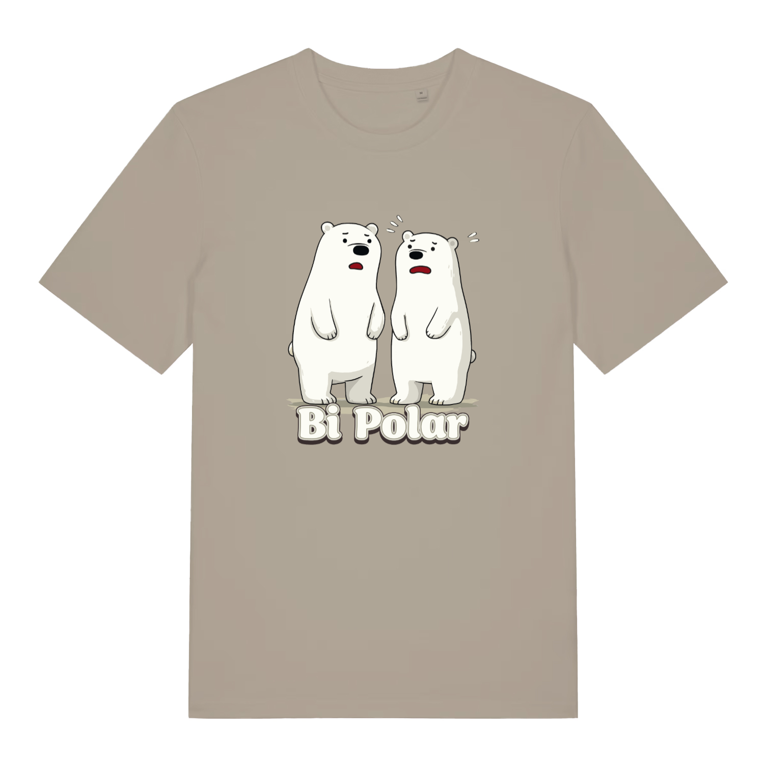 stone women's funny animal t-shirt with the graphic of two polar bears and the slogan 'bi polar'
