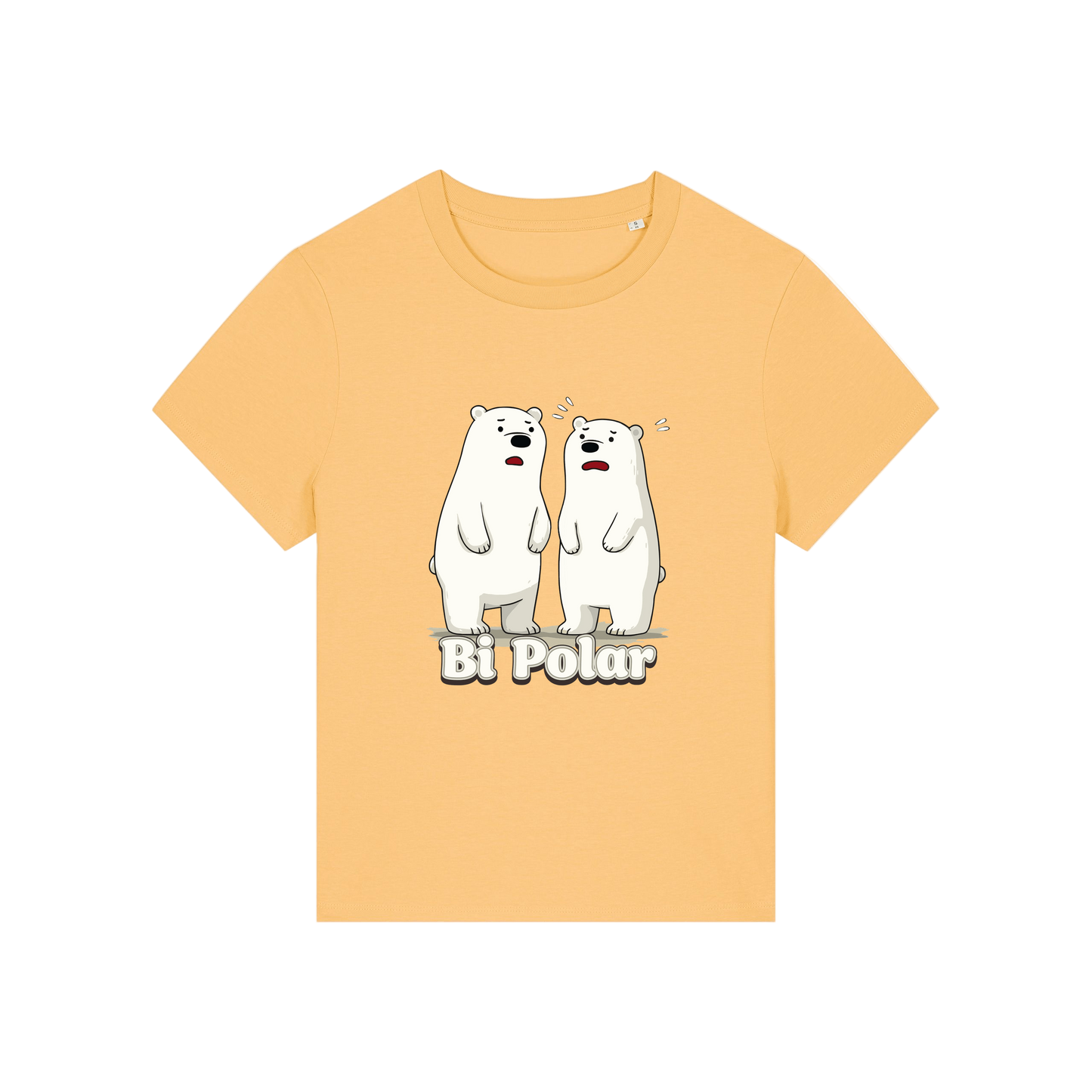yellow funny animal t-shirt with cartoon polar bears and the slogan 'Bi Polar' 