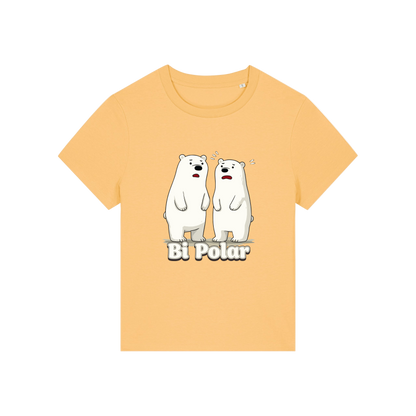 yellow funny animal t-shirt with cartoon polar bears and the slogan 'Bi Polar' 