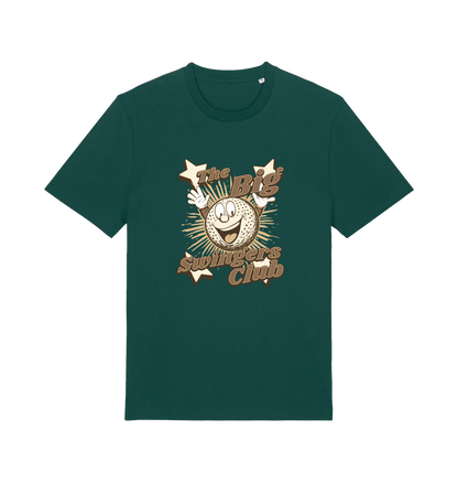 green graphic t-shirt with 'the big swingers club' and the graphic of a cartoon golf ball