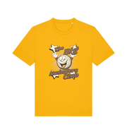 yellow graphic t-shirt with 'the big swingers club' and the graphic of a cartoon golf ball