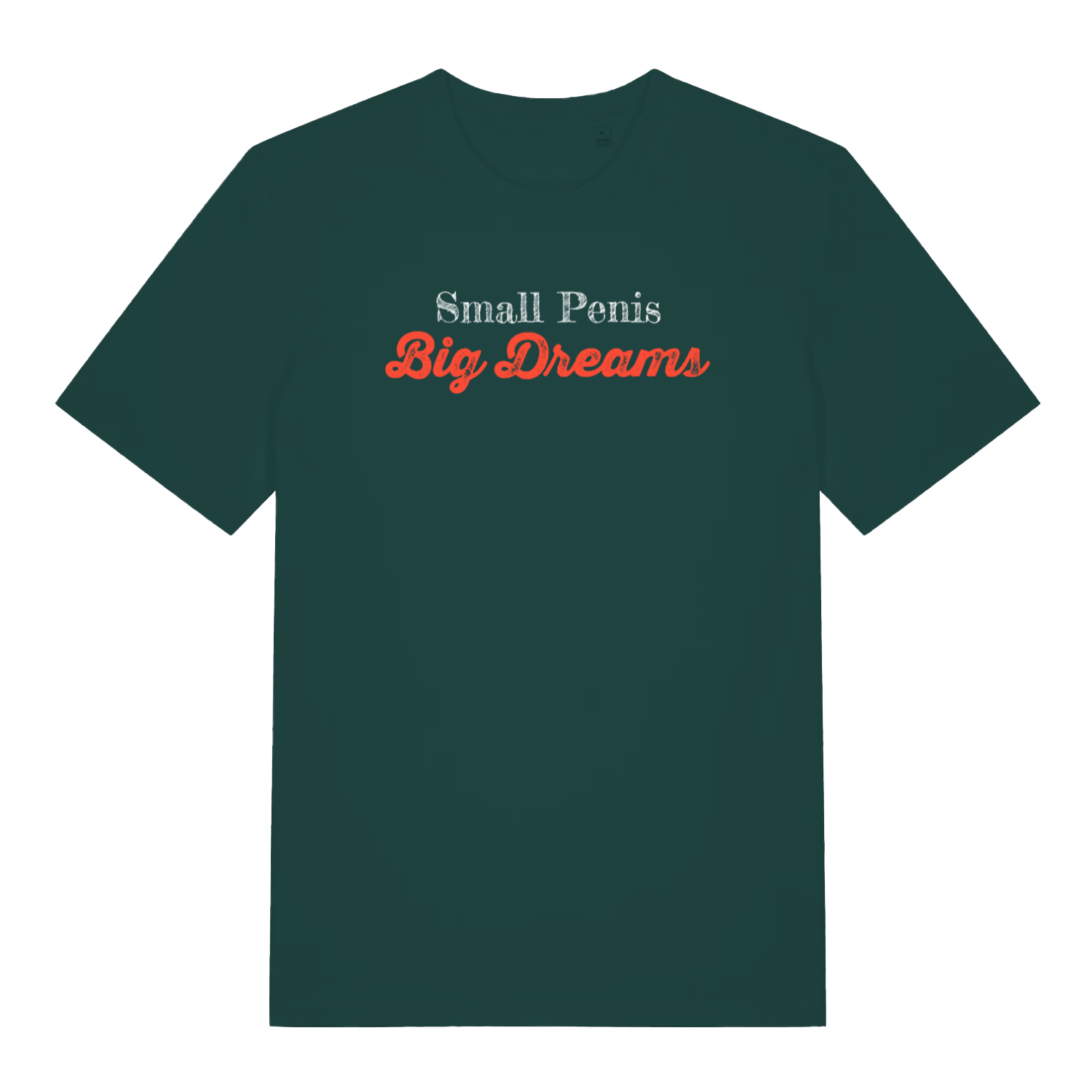 green offensive t-shirt with the slogan 'small penis big dreams'