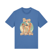 blue christmas t-shirt with the graphic of santa stood between two women and the slogan 'oats and ho ho ho's'