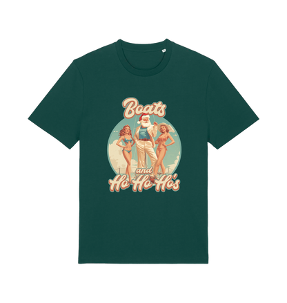 green christmas t-shirt with the graphic of santa stood between two women and the slogan 'oats and ho ho ho's'
