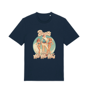 navy christmas t-shirt with the graphic of santa stood between two women and the slogan 'oats and ho ho ho's'