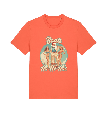 orange christmas t-shirt with the graphic of santa stood between two women and the slogan 'oats and ho ho ho's'