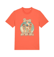 orange christmas t-shirt with the graphic of santa stood between two women and the slogan 'oats and ho ho ho's'