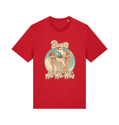red christmas t-shirt with the graphic of santa stood between two women and the slogan 'oats and ho ho ho's'