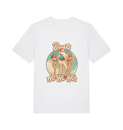 white christmas t-shirt with the graphic of santa stood between two women and the slogan 'oats and ho ho ho's'