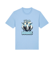 light blue funny animal t-shirt with graphic of sea birds and the text 'i love boobies' 