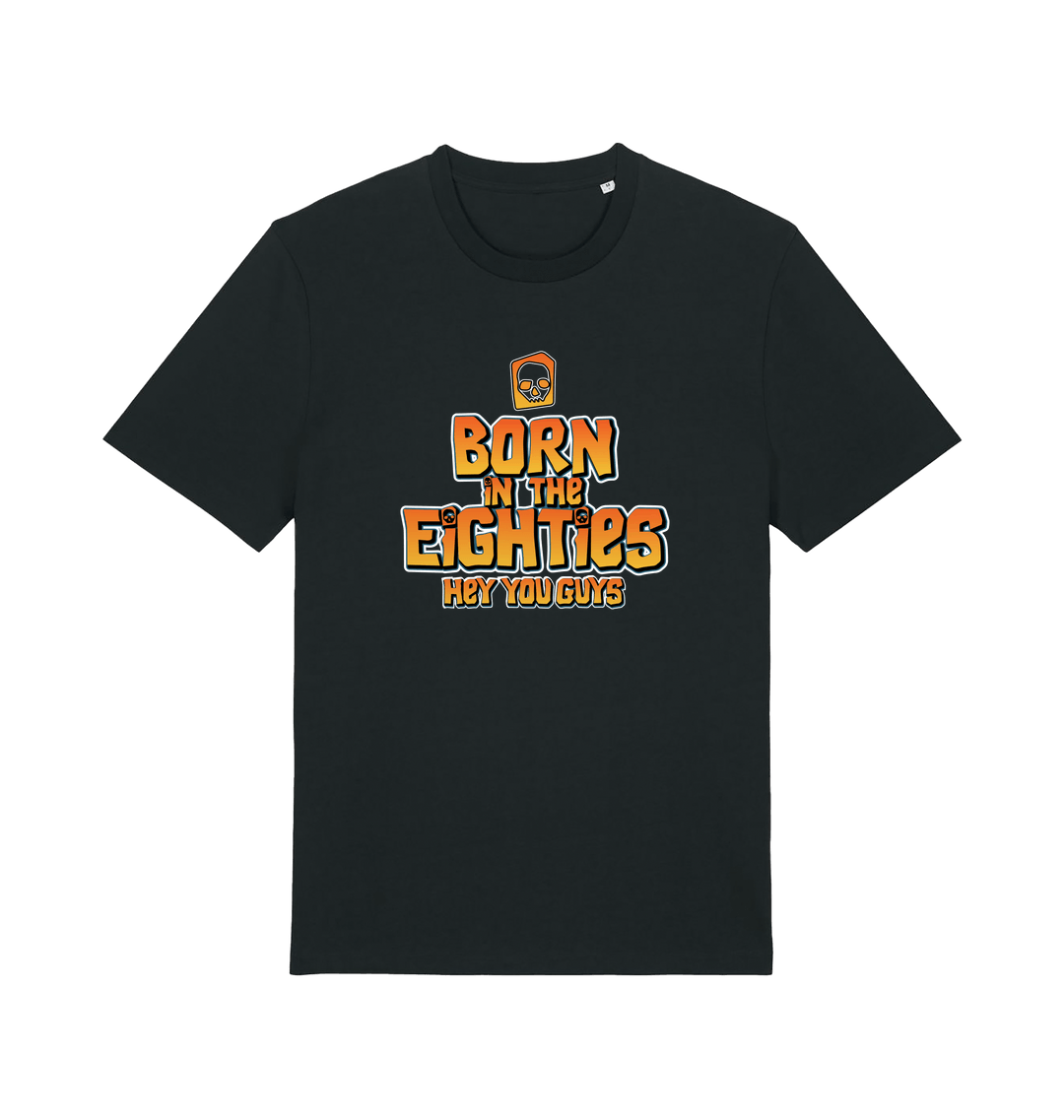 black birthday t-shirt inspired by the cult classic film the goonies with 'born in the 80s' text