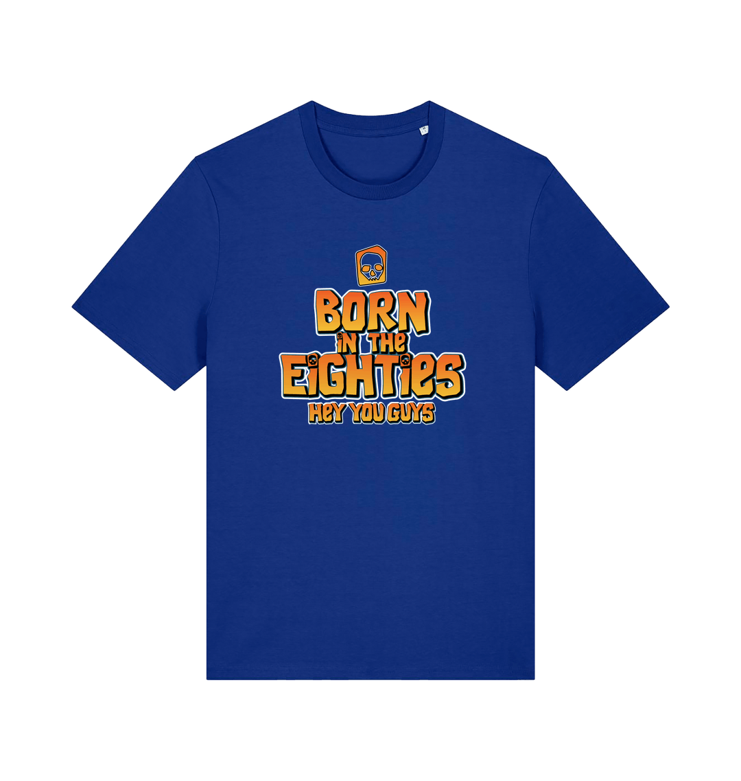 blue birthday t-shirt inspired by the cult classic film the goonies with 'born in the 80s' text