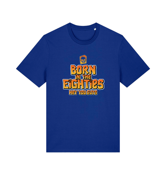 blue birthday t-shirt inspired by the cult classic film the goonies with 'born in the 80s' text