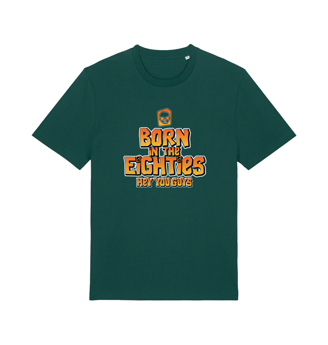 green birthday t-shirt inspired by the cult classic film the goonies with 'born in the 80s' text