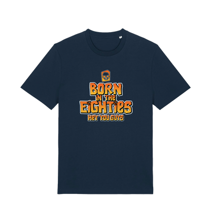 navy birthday t-shirt inspired by the cult classic film the goonies with 'born in the 80s' text