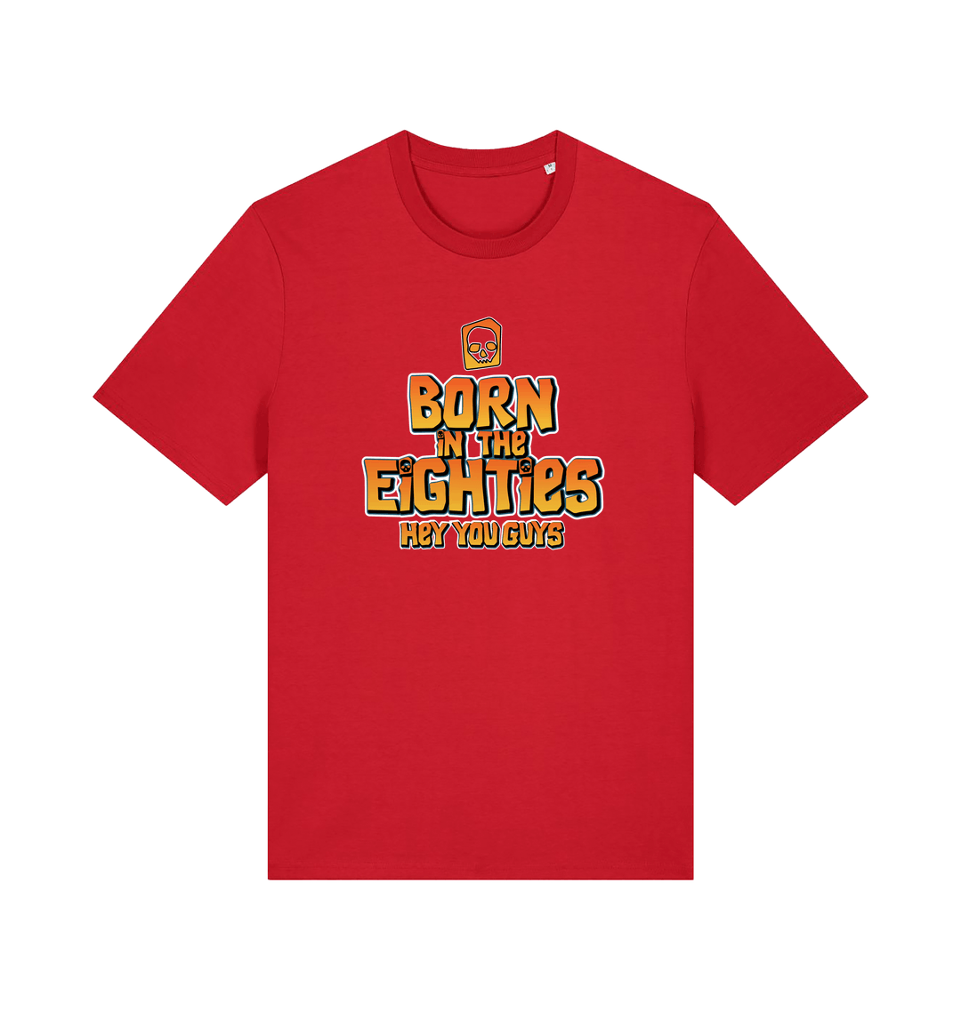 red birthday t-shirt inspired by the cult classic film the goonies with 'born in the 80s' text