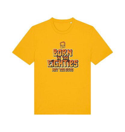 yellow birthday t-shirt inspired by the cult classic film the goonies with 'born in the 80s' text