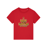 red geek tee with the slogan 'born in the eighties hey you guys'