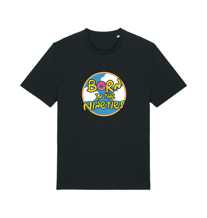 black birthday t-shirt inspired by the classic cartoon the simpsons with the text 'born in the 90's'
