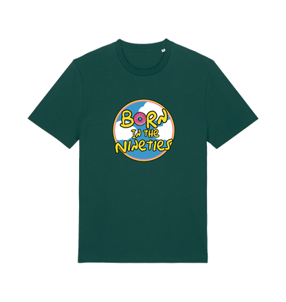 green birthday t-shirt inspired by the classic cartoon the simpsons with the text 'born in the 90's'